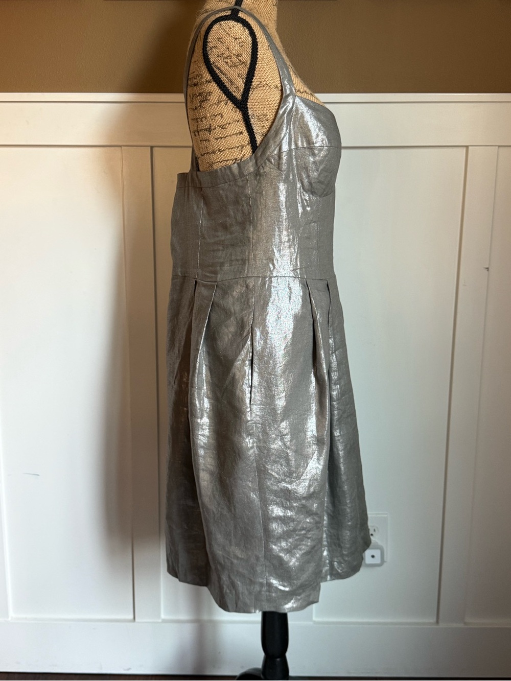 Silver Metallic Fit-and-Flare Cocktail Dress Size 14 - Picture 3 of 6